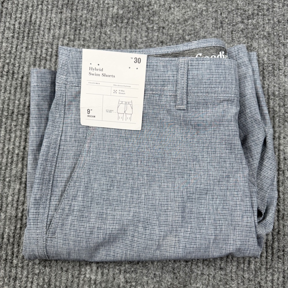 Goodfellow & Co Mens Hybrid Swim‎ Shorts 30 Blue 4-Way Stretch 9" Inseam Casual
